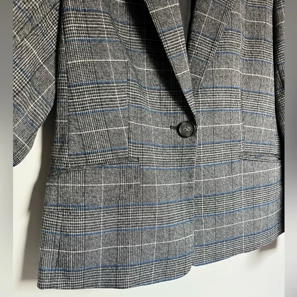 NWOT Kasper Women's Gray Blue Houndstooth Plaid Lined Blazer 4 P - Picture 6 of 12
